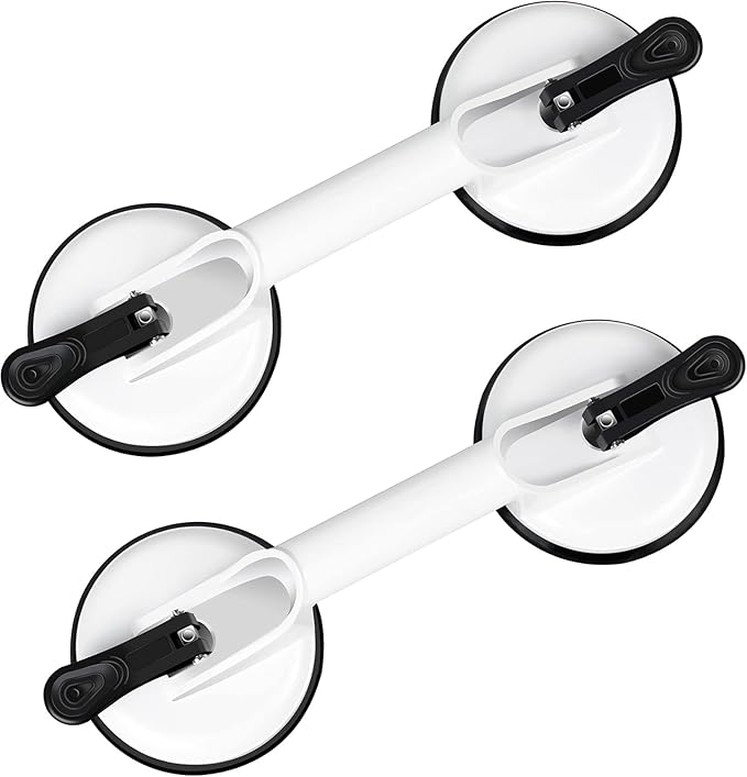 FCHO Glass Suction Cups Heavy Duty Aluminum Vacuum Plate Handle Glass Holder Hooks to Lift Large Glass/Tile Suction Cup Lifter/Dent Puller/Bathroom Safety Grab Bar (White2 Pack)