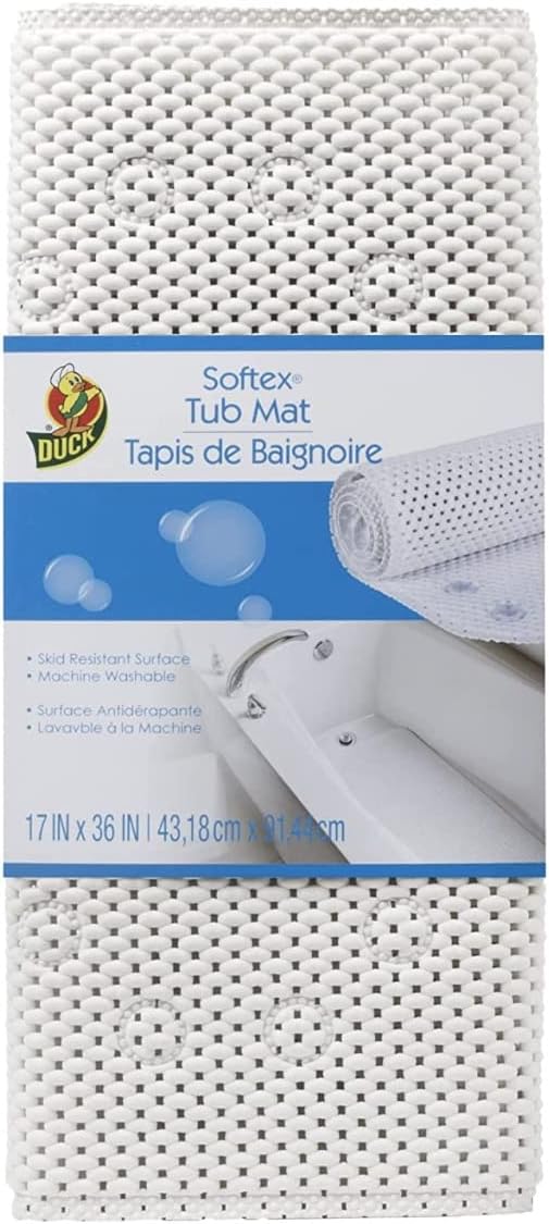 Duck Brand Softex Bath Mat for Tubs, Machine Washable, 17 x 36 Inches, White, Skid Resistant (393477)