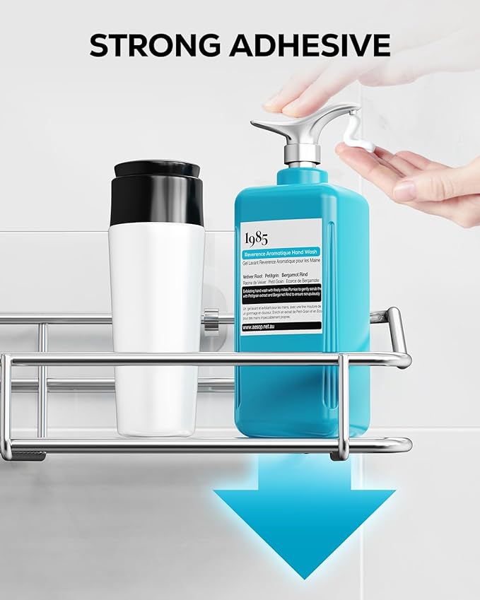 Nieifi Shower Caddy Shelf with Hooks Storage Rack Organizer Adhesive Stainless Steel without Drilling for Bathroom, Lavatory, Washroom, Restroom, Shower, Toilet, Kitchen (Sliver, 3 Pack)