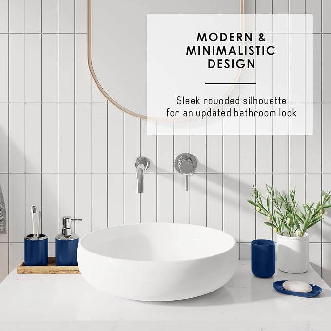 Clara Clark Bathroom Set - Navy Bathroom Accessories Set, 20PC Bathroom Accessory Set, Shower Curtain Set with Liner, Toothbrush Holder, Soap Dispenser, Soap Dish, Toilet Brush Holder, and Trash Can