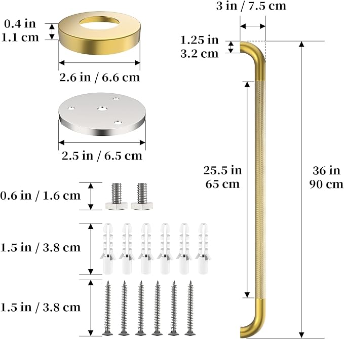 Brushed Gold Grab Bar 36 Inch, iHansee Anti-Slip Bathroom Grab Bar w/Knurled Grip, Stainless Steel Safety Handrail for Toilet Bathtub Stair, Wall Mounted Shower Handle Handicap Bars for Senior Elderly