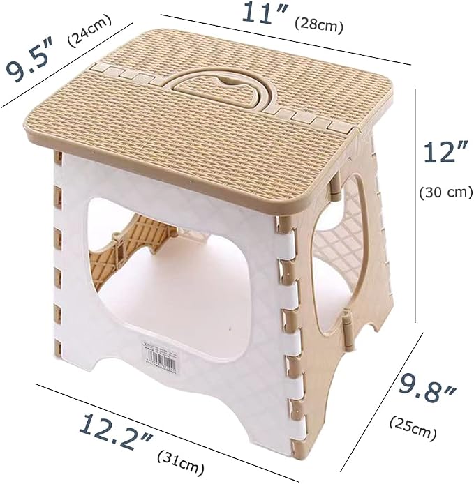 Folding Step Stool Anti Slip Compact Plastic Foldable Step Stool Holds Up to 300 lbs,12 inches, 30cm，(Coffee) 1PCS