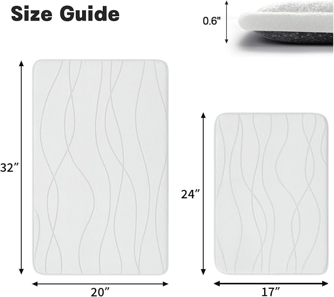 YIHOUSE Memory Foam Bathroom Rug Sets, White, 2 Piece (17"x24"+20"x32") | Ultra Soft, Absorbent, Non-Slip, Machine Washable