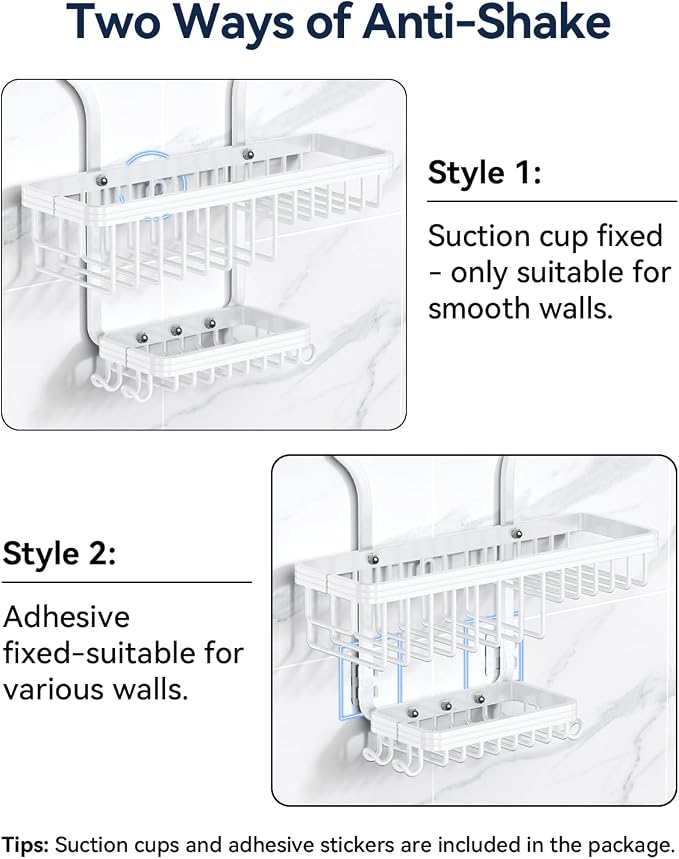 YASONIC Never Rust Shower Caddy Hanging, Aluminum Shower Racks for Inside Shower, 3-Tier Shower Organizer Hanging Over Shower Head with Hooks and Soap Holder, White