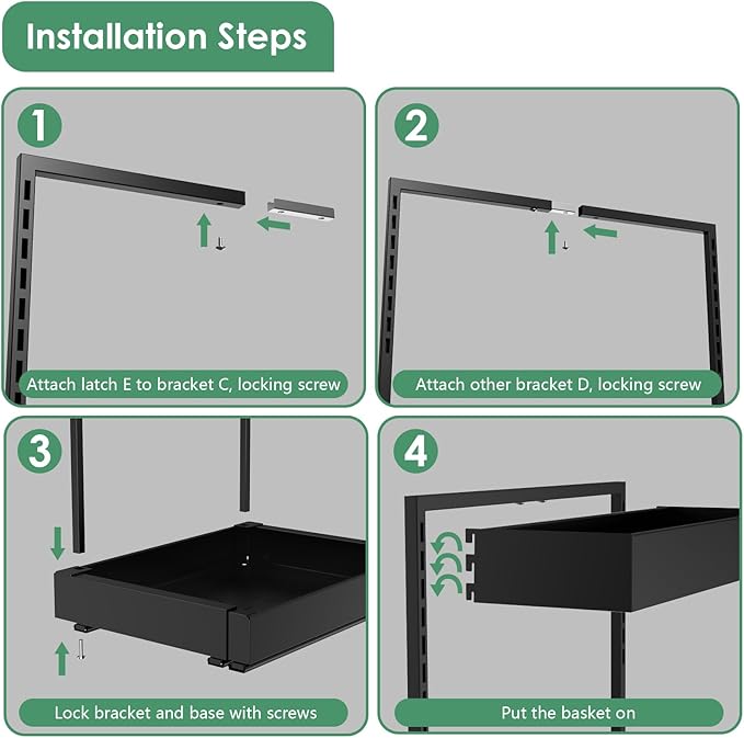REALINN L-Shaped Under Sink Organizer with 6-Level Height Adjustment & Expandable Width, Pull-Out Cabinet Storage Rack with Quiet Sliding Rails for Kitchen, Bathroom, Black, 2 Pack