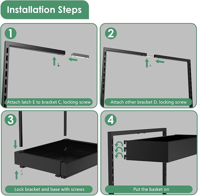 REALINN L-Shaped Under Sink Organizer with 6-Level Height Adjustment & Expandable Width, Pull-Out Cabinet Storage Rack with Quiet Sliding Rails for Kitchen, Bathroom, Laundry Room Cabinets, Black