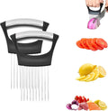 Onion Slice Holder, 2026 New Stainless Steel Onion Slice Holder Lemon Slicer Vegetable Cutter, Multifunctional Chopper Assistant Kitchen Slicer Tool for Fruit, Meat, Tomato, Onion Slicing ﻿ (2pcs)