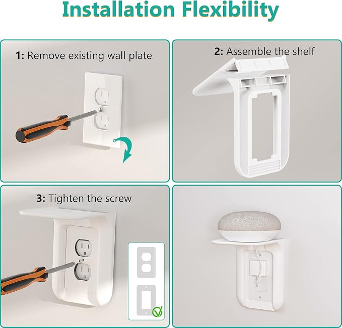 WALI Outlet Shelf Wall Holder,Bathroom Walls Shelves up to 10lbs Standard Vertical Duplex Wall Shelf Organizer for Smart Home Decor Space Saving Power Tools, Toothbrush (OLS002-W), 2 Pack, White