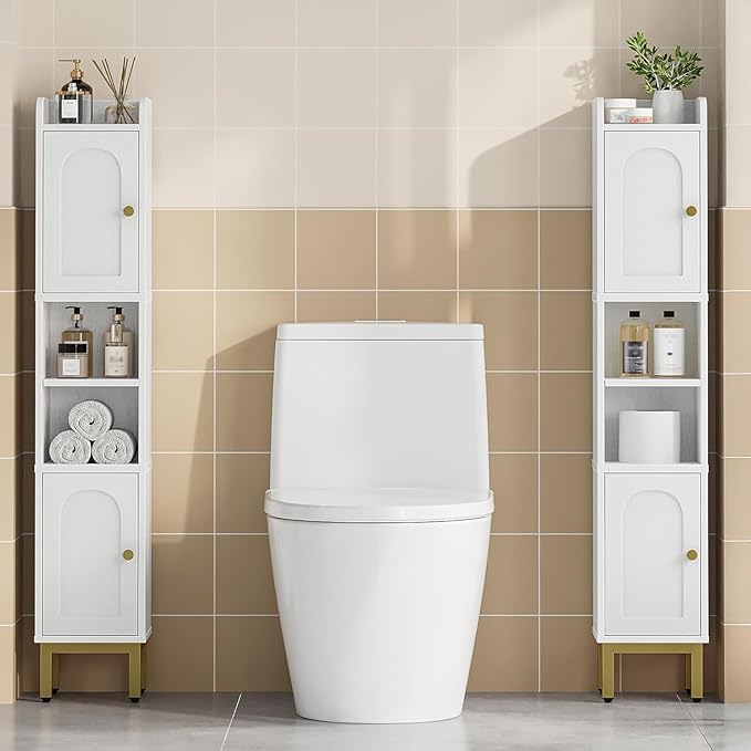 Hzuaneri Slim Bathroom Storage Cabinet, Narrow Bathroom Organizers and Storage with 4 Adjustable Feet, Laundry Room Organization for Small Space, Kitchen, Living Room, 2 Doors White BC22413G