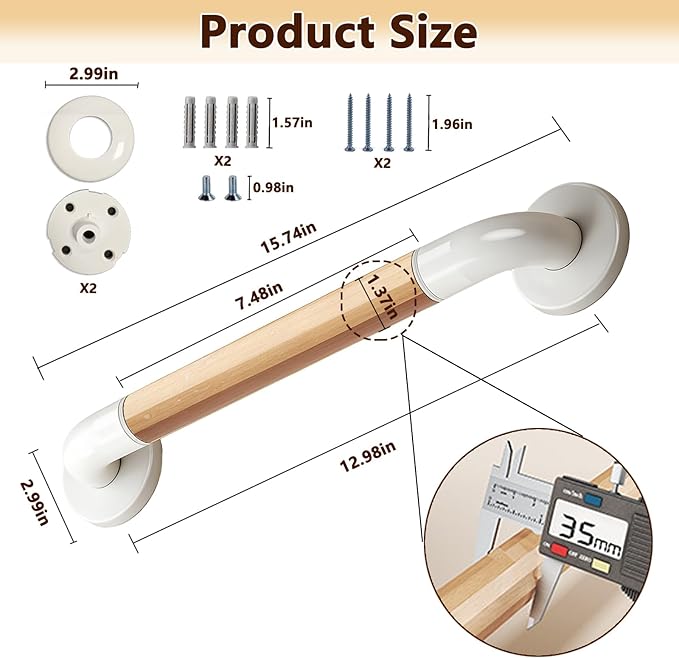 Grab Bars for Shower, 2 Pack 16 Inch Bathtub and Bathroom Safety Handle for Seniors, Anti-Slip Faux Wood Grip, Heavy Duty Shower Handles, Supports up to 500 lbs for Elderly, (Wide Bold Strip)