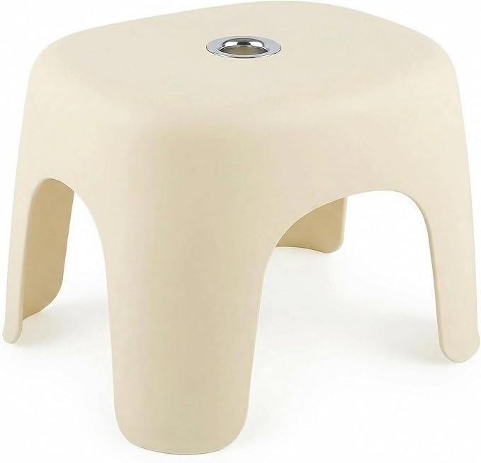 Plastic Step Stool, Heavy-Duty ABS Bathroom Shower Stool with Non-Slip Rubber Pads, Light Beige