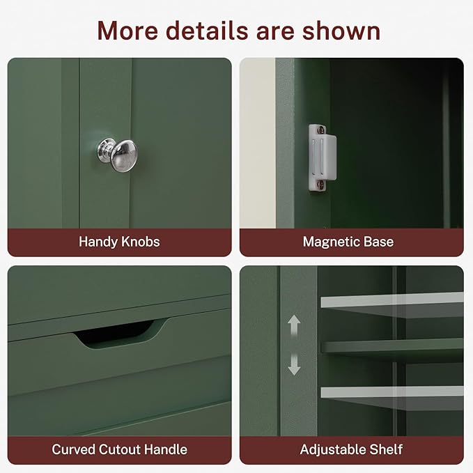 TEENFON Tall Bathroom Cabinet with 2 Doors & 1 Drawer, Narrow Bathroom Storage Cabinet with Adjustable Shelves, for Living Room, Entryway, Kitchen, Forest Green