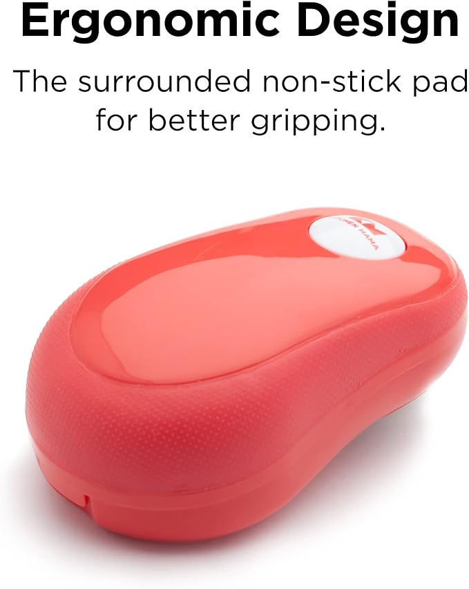 Kitchen Mama One Touch Electric Can Opener: Auto-Stop, Ergonomic Design for Seniors with Arthritis, One Button Press, Smooth Edge (Red)