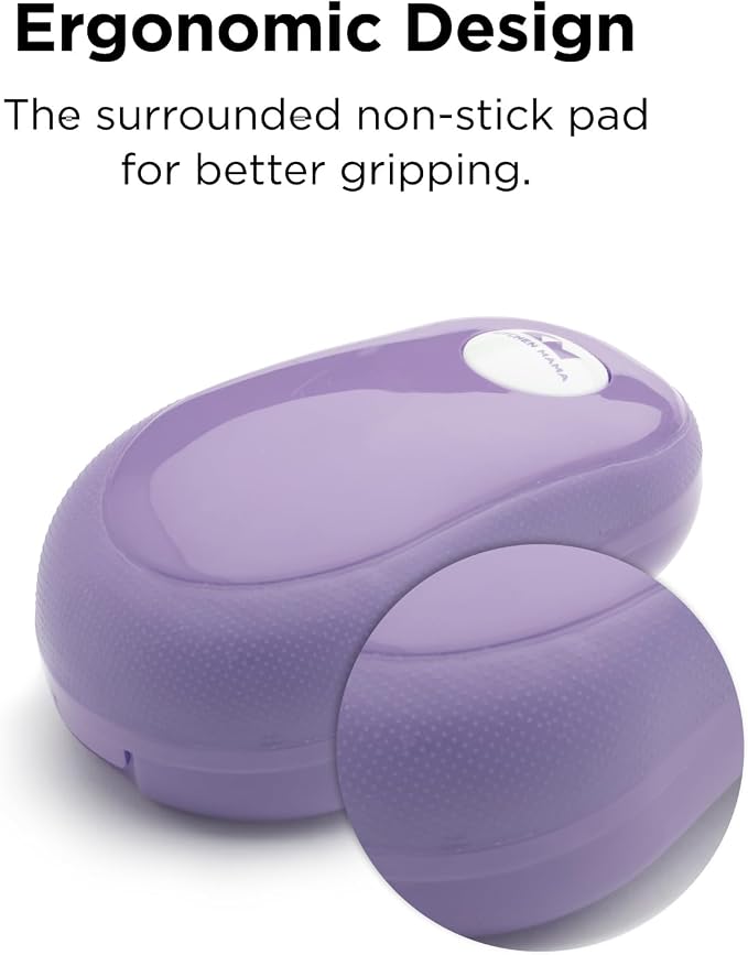 Kitchen Mama One Touch Electric Can Opener: Open with Simple Press of A Button - Auto Stop As Task Completes, Ergonomic, Smooth Edge, Food-Safe, Battery Operated (Purple)