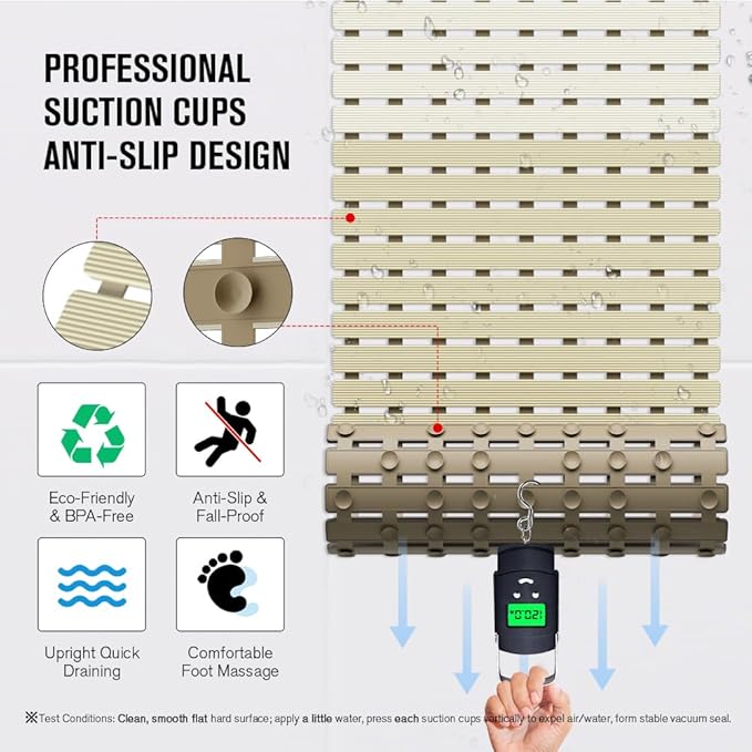 MBOSS Bath Tub Shower Mat Non Slip Bathtub Mats for Bathroom Shower Floor Mat Bath Mats for Shower Tub Anti Slip Shower Mat with Drain Hole and Large Suction Cups