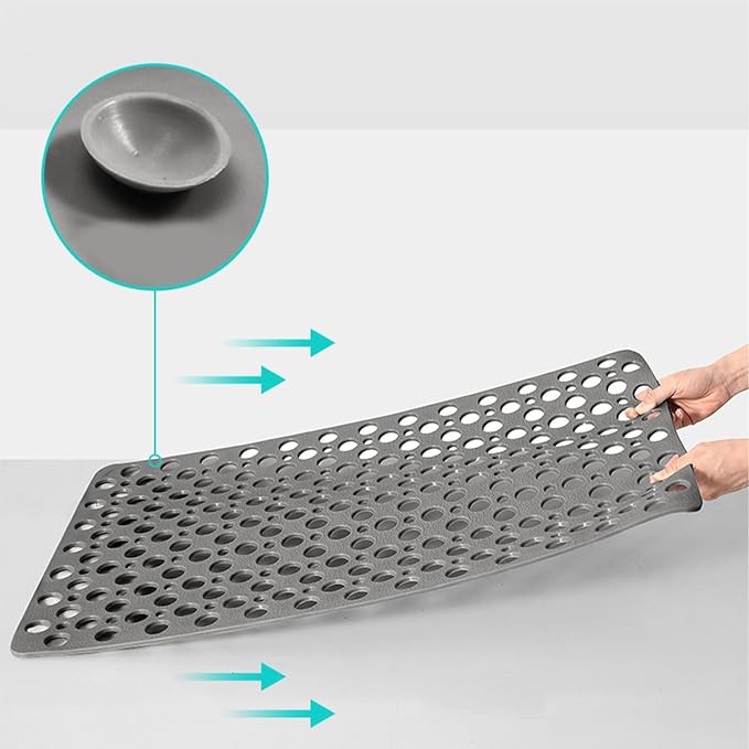 Tiamo TPE Bathtub Mat Non Slip Quick Dry Suction Cups Shower Mat | 35x16 inch long size, machine washable, gray, ideal for elderly, pregnant women, and kids, smooth surfaces only