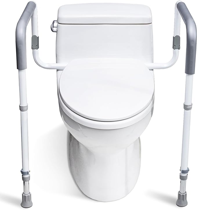 WeHwupe Toilet Safety Rails for Elderly Adults - Adjustable Bathroom Toilet Safety Frame with Handles - Stand Alone Toilet Grab Bar for Senior, Handicap & Disabled,Fits Most Toilets, White, TRX-8002