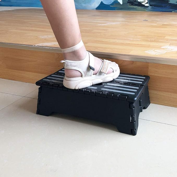 5 inch Portable Folding Step Stool - Safe & Stable, Foldable Stepping Stool for Car, Bathroom, Bedroom, Step Stools for Elderly & Adults (Black)