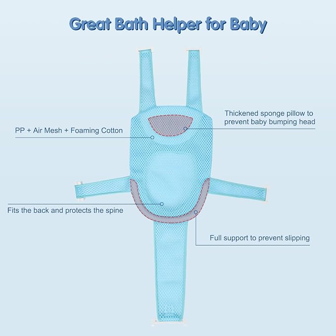Colorlife Baby Bath Seat Support Net Infant Bathing Seat Support Mat, Adjustable Comfortable Non-Slip Five-Pointed Baby Shower Net Bathtub Sit Up Mesh for Newborn 0-12 Months-Light Blue(No Bathtub)