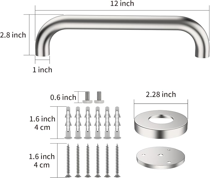 12 Inch Shower Grab Bar Satin Brushed Nickel, ZUEXT Stainless Steel Safety Grab Bar Handle, Bathroom Balance Bar, Safety Hand Rail Support - Handicap, Elderly, Injury, Senior Assist Bath Handle