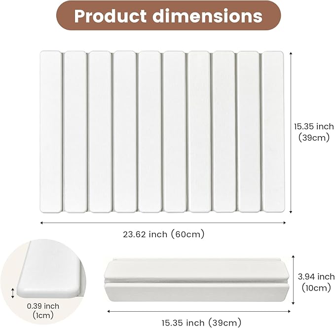 Super Anti-Slip Strong Absorbent Diatomite Pad, Stone Bath Mat 23.6 x 15.5 inches Quick-Dry Pad, Foldable and Easy to Store Bathroom Stone Bath Mat, Suitable for Bathroom, Easy to Clean