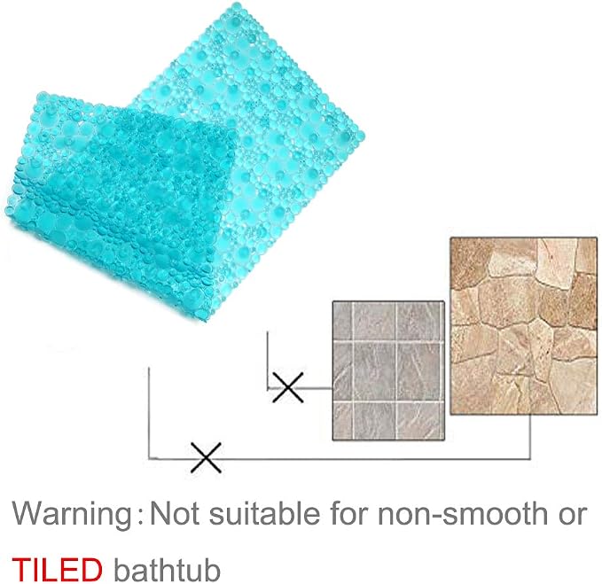 Extra Long Pebble Bath Tub Shower Mat 34.2 x 15.7, Bathmat Non-Slip with Suction Cups, Machine Washable, Bathroom Mats, Smooth/Non-Textured Surface Only (34.2" x 15.7", Transparent Green)