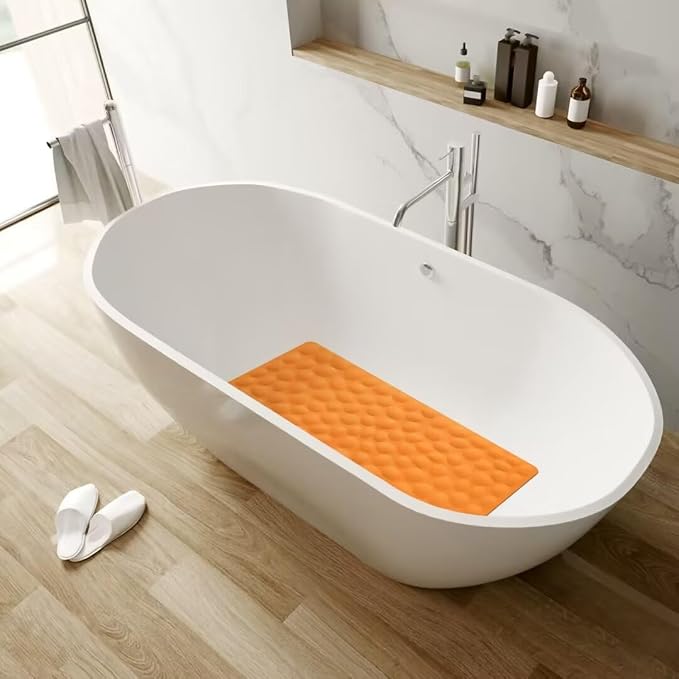 Non-Slip Bathtub Mat OTHWAY Soft Rubber Bathroom Bathmat with Strong Suction Cups (Orange, 16x31.5 inch)