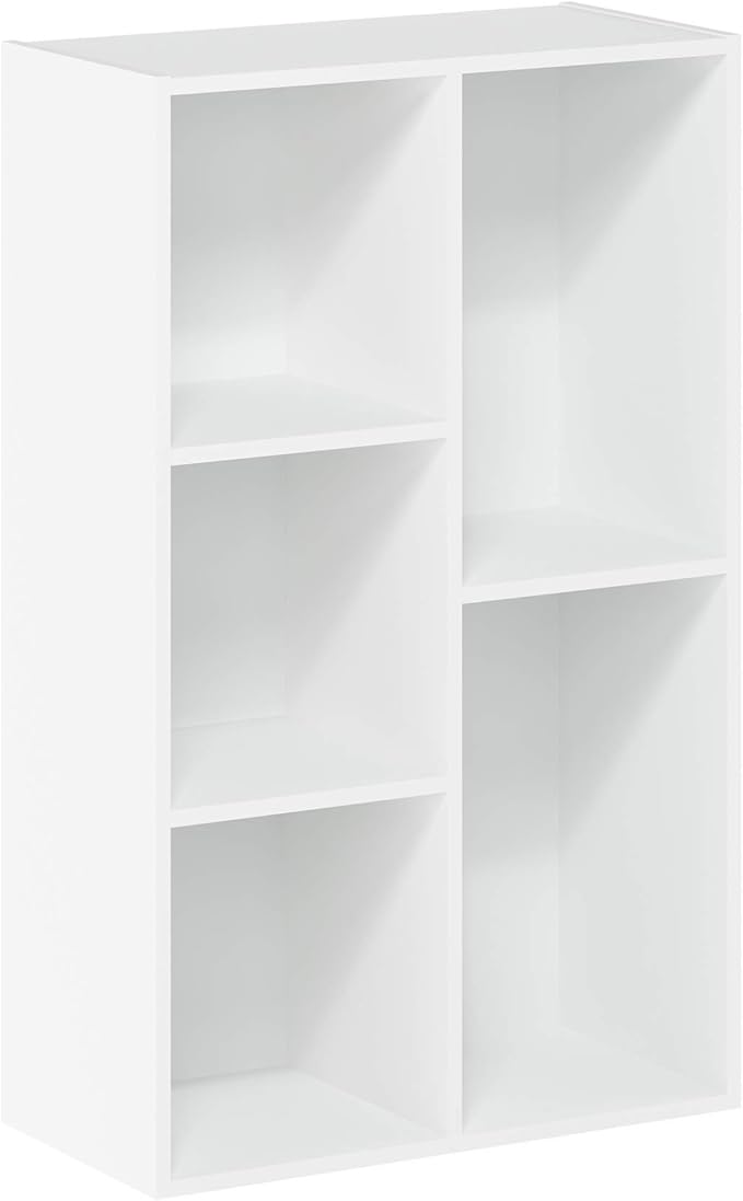 Furinno LUDER Book Shelf, 5-Cube Bookshelf, Reversible Bookcase, 9.4 x 19.5 x 31.5, Easy Assembly, for Living Room, Bedroom, Home Office, White