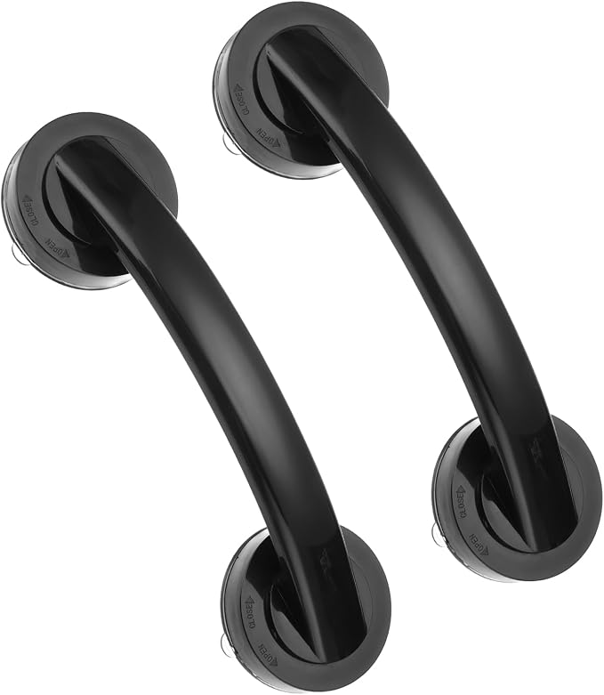 uxcell 2pcs Grab Bars for Bathtubs and Showers, 7.6" Mirror Glass Door and Window Handles Powerful Shower Suction Cup Anti-Slip Safety Bars for Senior Shower Chairs Black