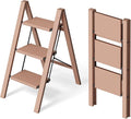 HillhutApex 3 Step Stool, Aluminum Foldable Step Ladder, Lightweight Stable Stool with Wide Non-Slip Pedals, 330lbs Bearing Capacity Ladder for Office,Home,Kitchen - Light Pink