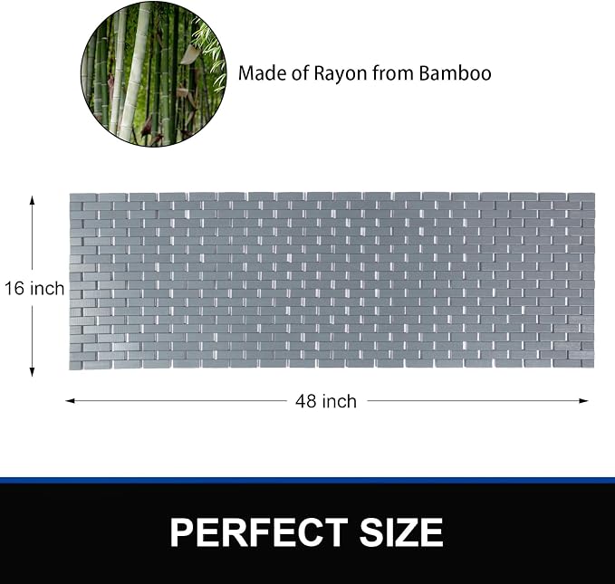 Bambo Bath Mat Bathroom Runner Long Large Rugs Floor Wood Shower Bathtub Waterproof Non Slip Accessories 16x48 Inch Easy to Clean, Grey,1 pc