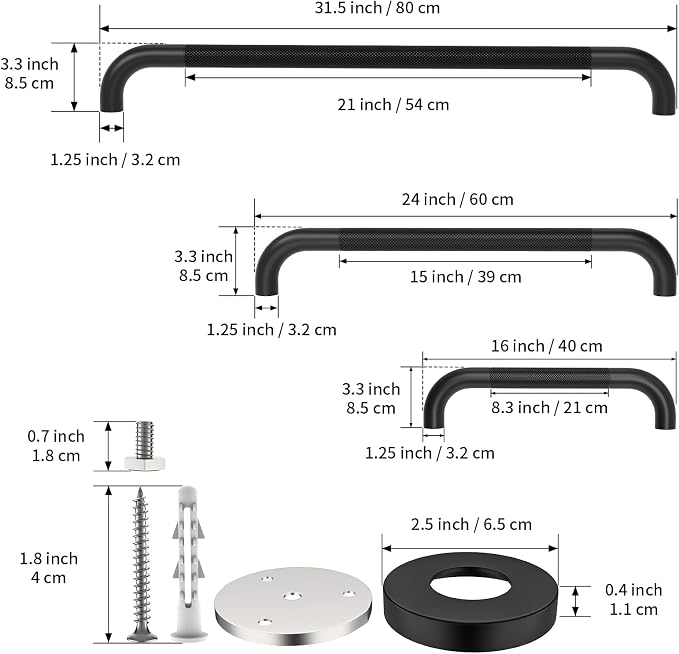 3 Pack Anti Slip Bathroom Grab Bar Bundle, Munzong 16" 24" 32" Shower Grab Bar for Commercial, Black Safety Balance Bar,Handicap Stainless Steel Hand Rail for Elderly Injury Senior Bath Handle