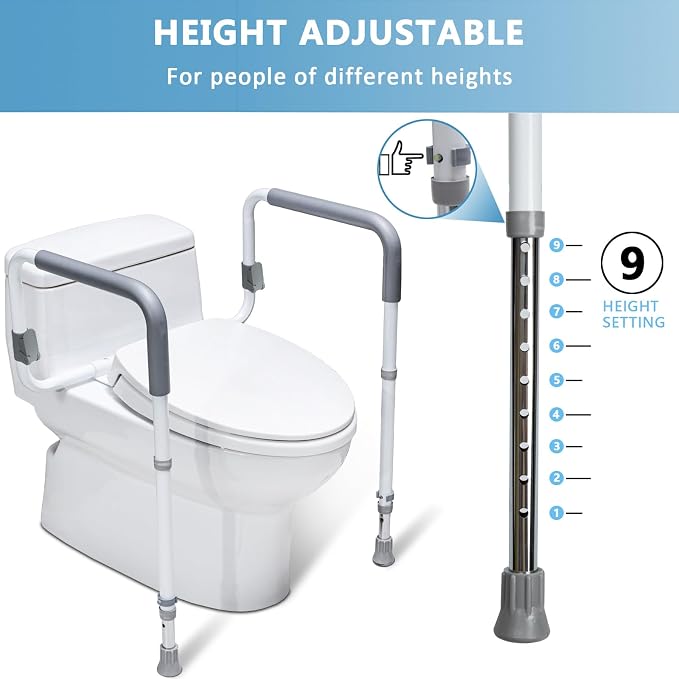 WeHwupe Toilet Safety Rails for Elderly Adults - Adjustable Bathroom Toilet Safety Frame with Handles - Stand Alone Toilet Grab Bar for Senior, Handicap & Disabled,Fits Most Toilets, White, TRX-8002