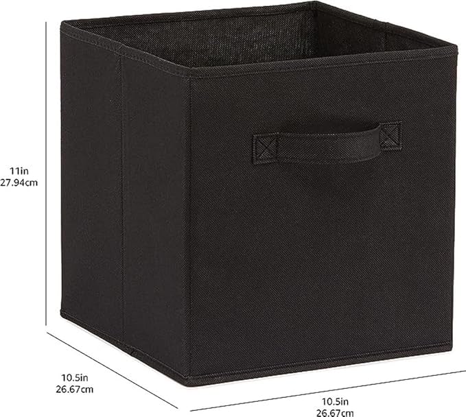 Amazon Basics Collapsible Fabric Storage Bins Organizer with Handles, Sturdy, Foldable, 10.5" x 10.5" x 11", Black, 6 Count (Pack of 5)