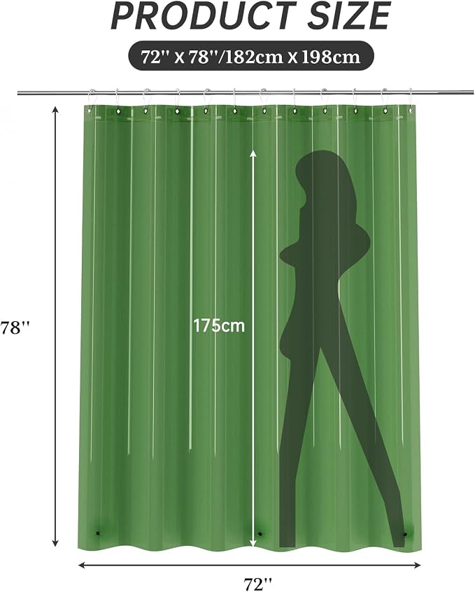 AmazerBath 72x78 Long Shower Curtain Liner, Clear Green Plastic Shower Curtain Liner, Waterproof PEVA Shower Liner, Cute Lightweight Shower Curtains for Bathroom with 3 Magnets & Rustproof Grommets