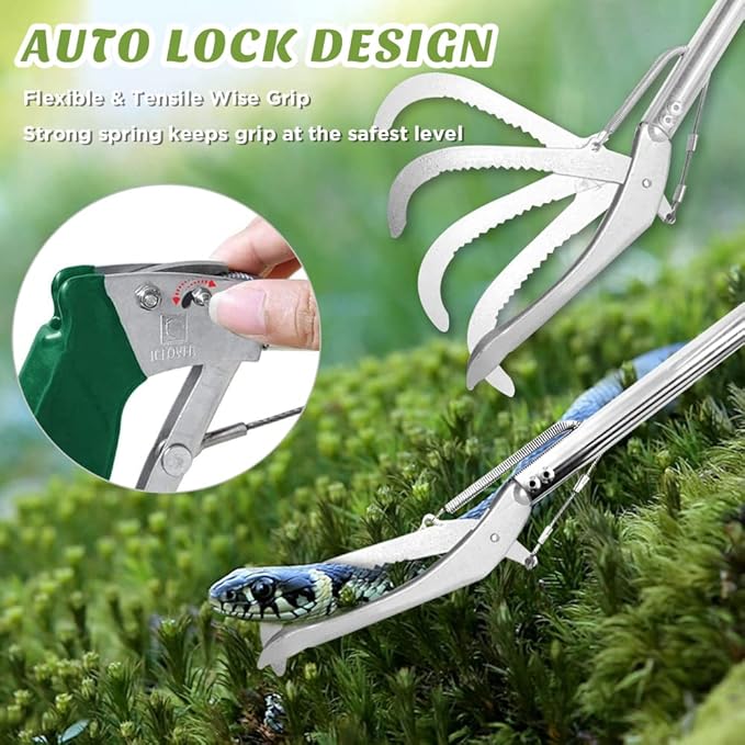 HOMEYA 47 Inch Extra Heavy Duty Snake Tongs, Standard Reptile Snake Grabber Tool, Professional Rattle Snake Catcher Tool Wide Jaw Handling Tool with Lock, Non-Slip Grip Handle