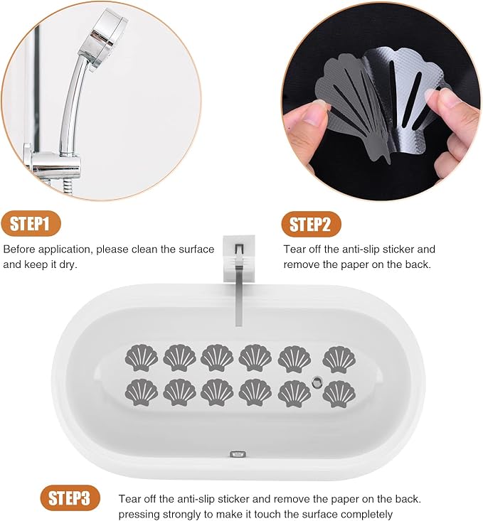 Secopad Non-Slip Bathtub Stickers, 24 PCS Shell Safety Bathroom Tubs Showers Treads Adhesive Decals Scraper (Gray)