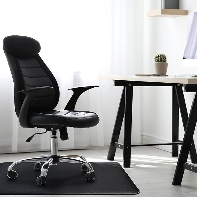 Office Chair Mat for Hardwood Floor: 53"x45" Large Black Rolling Chair Mat for Hard Wood and Tile Floor, Anti-Slip Heavy Duty Floor Protector Mat Under Computer Desk, Easy Glide Chair Mats for Home
