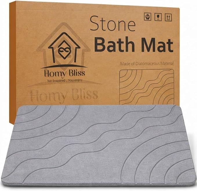 Stone Bath Mat Quick Drying Diatomaceous Earth Bath Mat Non Slip Shower Mat Super Absorbent Stone Bath Mats for Bathroom, Floor, Kitchen Counter, Easy to Clean (23.6” X 15.3”, Light Gray)
