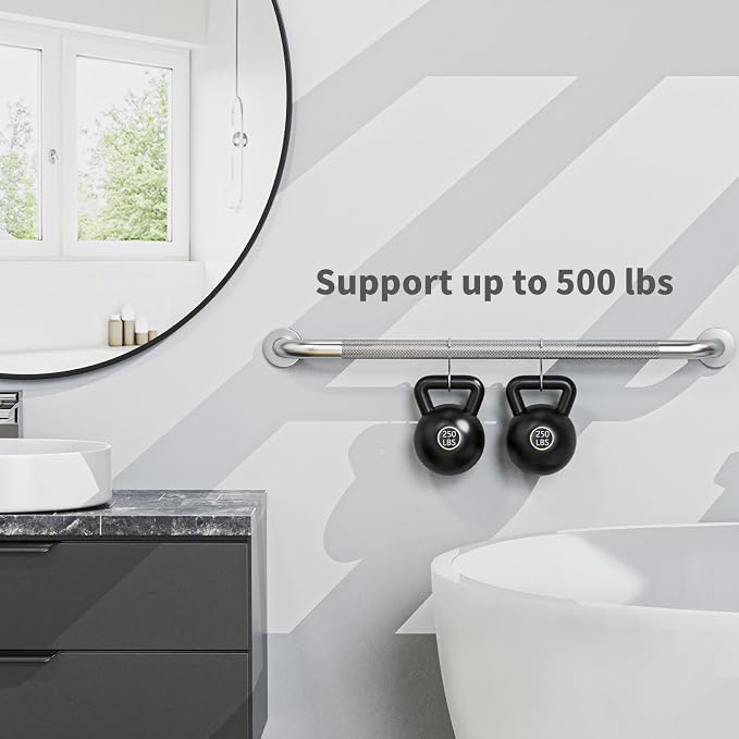Shower Grab Bar 32 Inch, iHansee Brushed Nickel Bathroom Grab Bar w/Anti-Slip Knurled Grip, Stainless Steel Safety Handicap Bars, Wall Mounted Balance Support Handrail Bath Handle for Senior Elderly