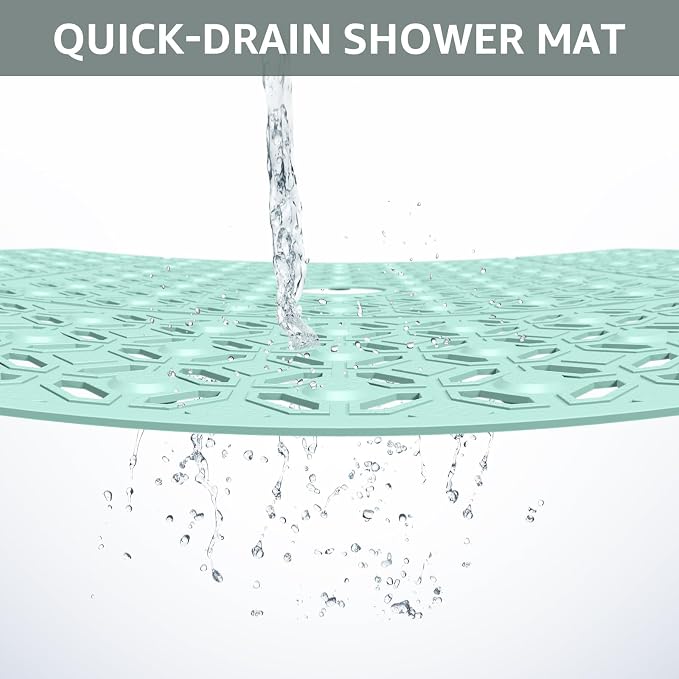 OTHWAY Square Shower Mat, 27"x 27" Extra Large Shower Mats for Inside Shower, TPE Anti Slip Shower mat with Suction Cups Drain Holes, Machine Washable Shower Floor Mat (Light Green)