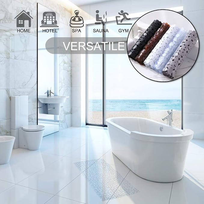 TEESHLY Bath Tub and Shower Mats, Non-Slip Pebble 35 x 16 Inches Machine Washable Bathtub Mat with Drain Holes, Suction Cups for Bathroom (Clear)