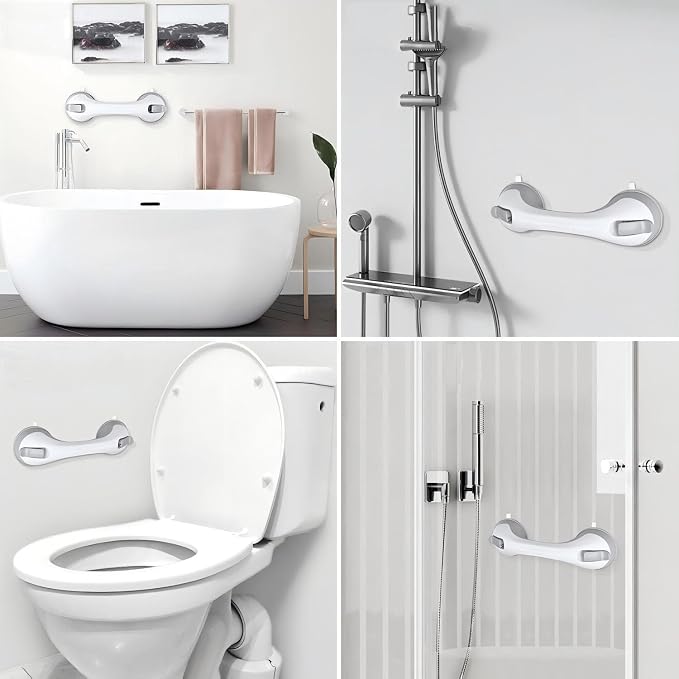 Shower Handle Grab Bars for Bathtubs and Showers, Heavy Duty Shower Handle Removable Shower Handrails for Seniors and Elderly, Bathroom Safety Grip No Drilling Waterproof Grey