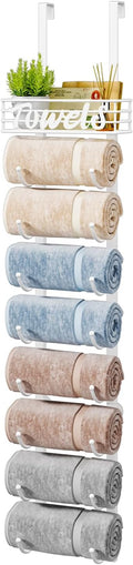 HapiRm Towel Racks for Bathroom Storage - 9 Tier Over The Door & Wall Mount Rolled Towel Storage Organizer Holder with Metal Shelf Basket for Small Bathroom, Camper, Rv - White, Patented