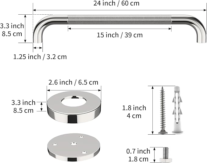 Anti Slip Shower Grab Bar 32 Inch, YuanDe Chrome Stainless Steel Bath Grab Bar, Knurled Bathroom Safety Rail, Shower Handrail Support, Handicap Elderly Balance Assist Handles-1.25" Diameter