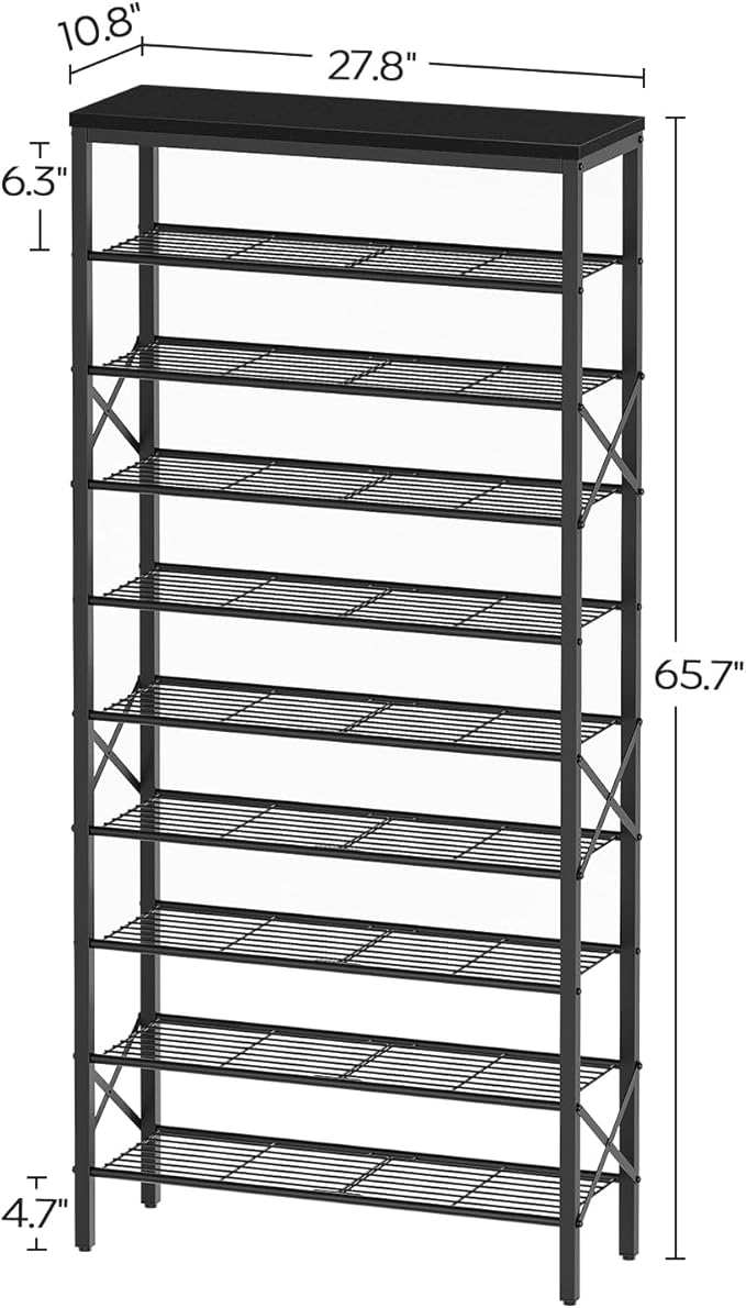 YATINEY 10 Tier Shoe Rack, Large Capacity Shoe Storage Organizer Holds 40 Pairs, Sturdy and Stable, for Entryway, Hallway, Closet, Dorm Room, Black SS10BB