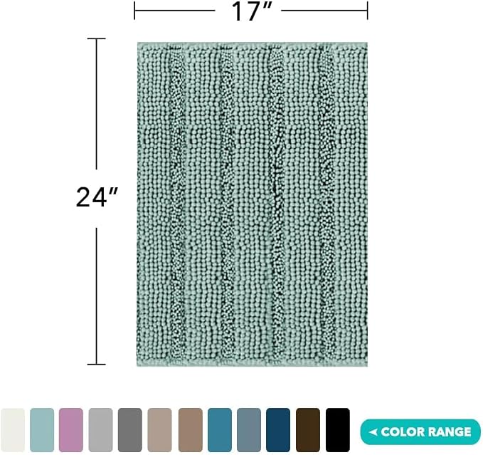 Turquoize Non Slip Shaggy Bathroom Rugs Blue Bath Rugs for Bathroom Chenille Bath Rugs 1 Piece Bath Mat Set Super Absorbent Shower Rug for Tub Mats, 17"x 24", Duckshell Blue
