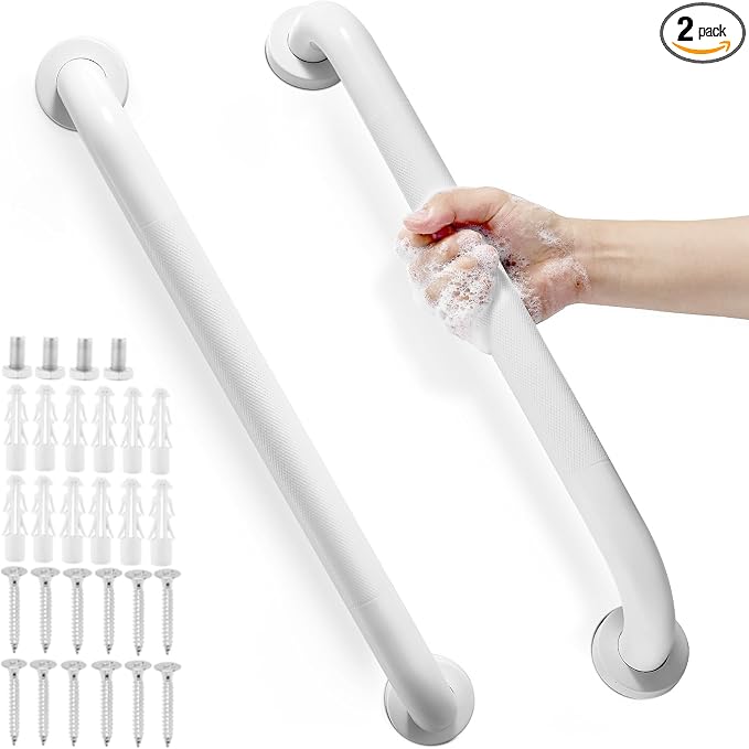 Grab Bars for Shower, Zynuhmo 2 Pack 20 Inch Anti Slip Bathroom Safety Grab Bar 1.25" Diameter Stainless Steel Shower Handrails for Handicap Injury Pregnant Senior Assist Shower Handles(Matte White)