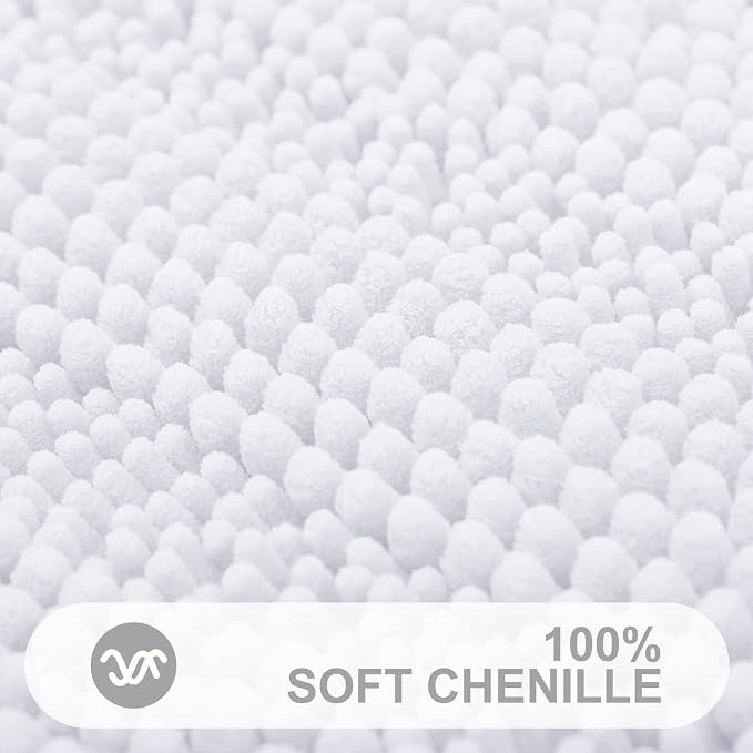 Grandaily Chenille Striped Bathroom Rugs 30x20, Extra Thick and Absorbent Bath Mats, Non-Slip Soft Plush Shaggy Shower Carpet, Machine Wash Dry, Bath Rug for Bathroom, (Medium, White)