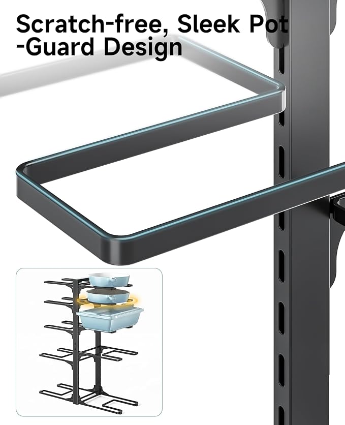 MUDEELA Pots and Pans Organizer Rack under Cabinet 23.62" Height, 10-Tier Adjustable Heavy Duty Pot and Pan Organizer Rack inside Cabinet for Kitchen Organizer Cast-iron Pans, Heavy Cookware